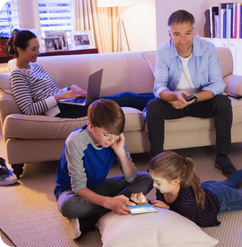 Family using connected devices at home