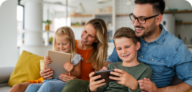 Family using connected devices together